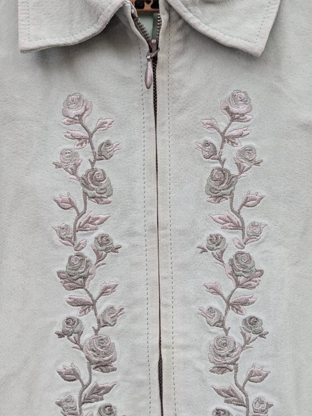 Northern Reflections Mint Green Embroidered Suede Leather Jacket Cottagecore XL - Picture 4 of 10